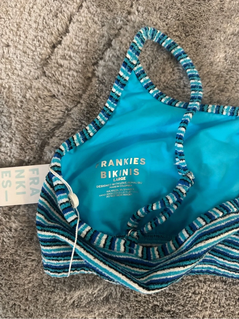 Frankie’s Bikinis Blue & White Stripe Bay View Terry Bikini Top